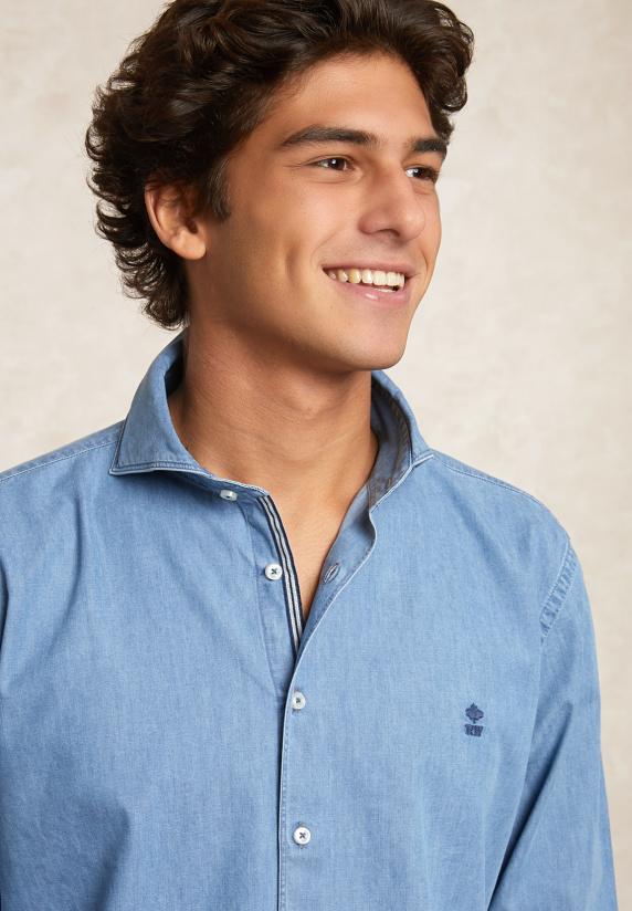 River Woods Slim Fit Jeanshemd Blauw