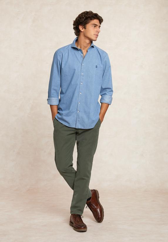 River Woods Slim Fit Jeanshemd Blauw