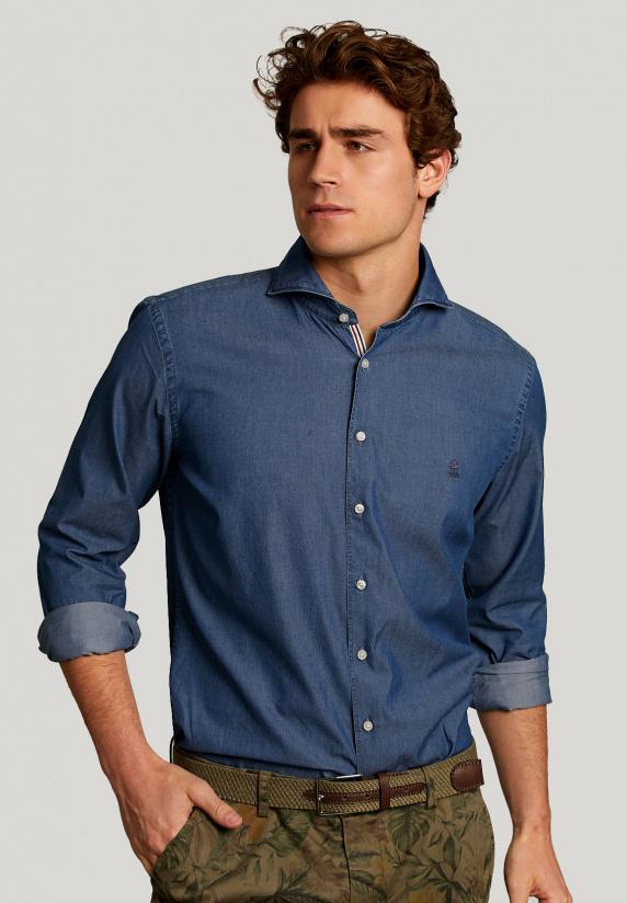 river woods Slim fit jeanshemd dark bleach