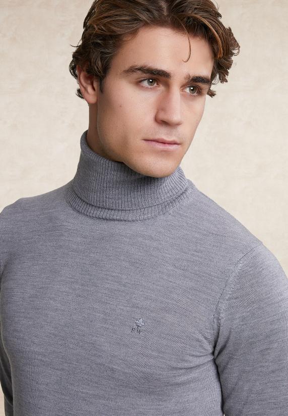 River Woods Slim Fit Merino Rolkraag Trui Inox Mix