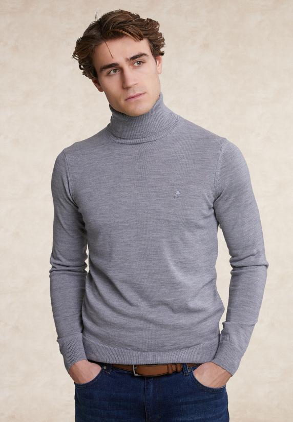 river woods Slim fit merino rolkraag trui inox mix