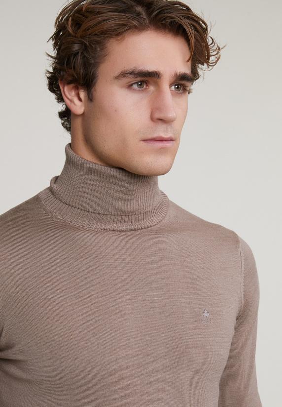 River Woods Slim Fit Merino Rolkraag Trui Seal Mix