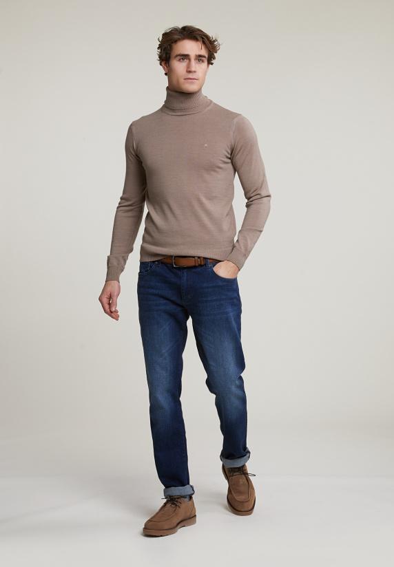 River Woods Slim Fit Merino Rolkraag Trui Seal Mix