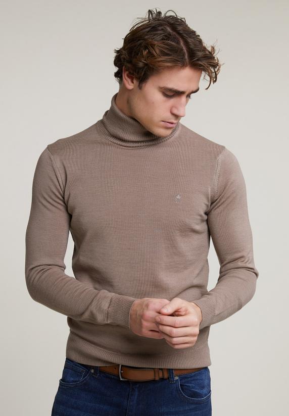 river woods Slim fit merino rolkraag trui seal mix