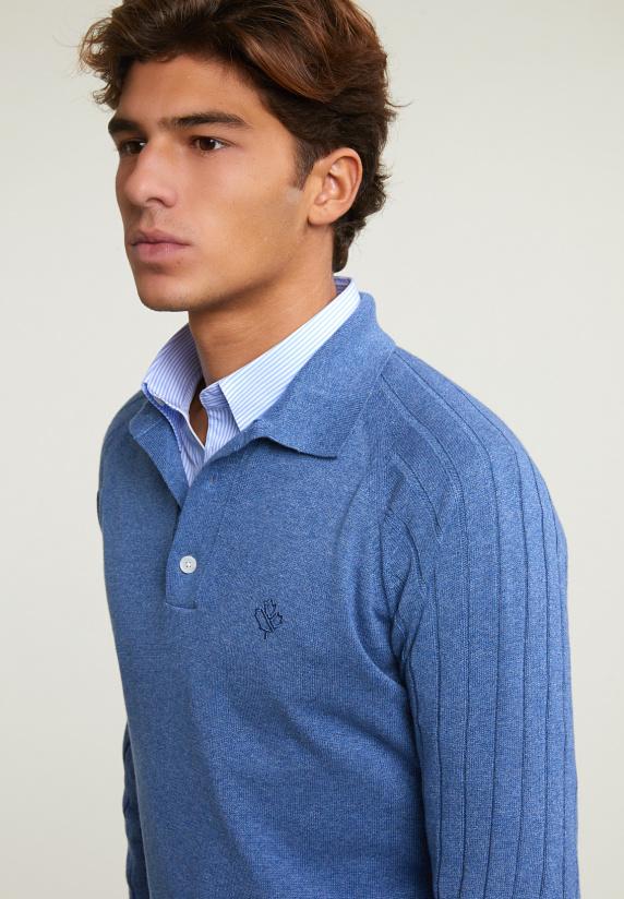 River Woods Slim Fit Pima Katoen Polotrui Blauw