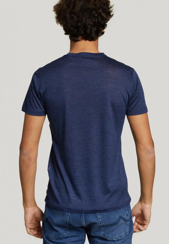River Woods Slim Fit Scheerwol T-shirt Blauw