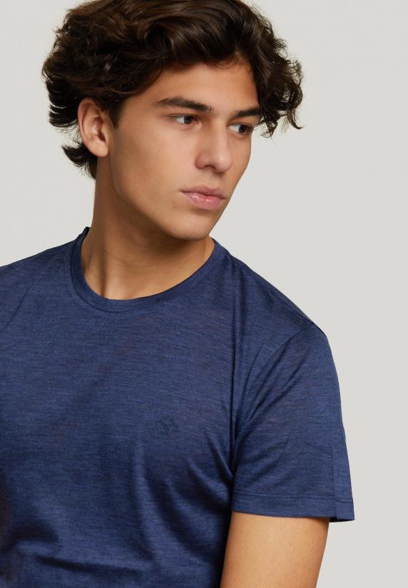 River Woods Slim Fit Scheerwol T-shirt Blauw