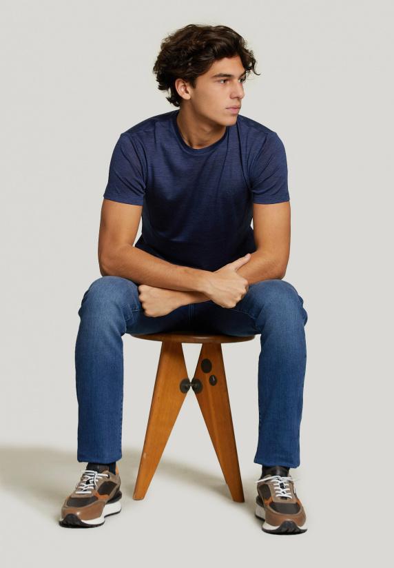 River Woods Slim Fit Scheerwol T-shirt Blauw