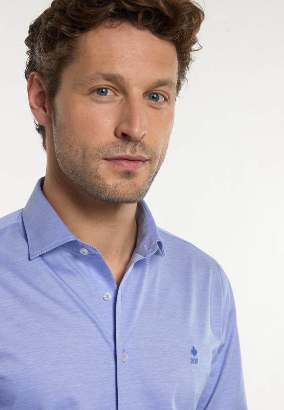 River Woods Slim Fit Technisch Gebreid Hemd Blauw