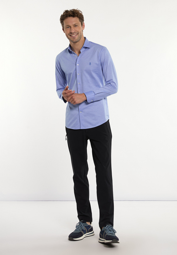 River Woods Slim Fit Technisch Gebreid Hemd Blauw