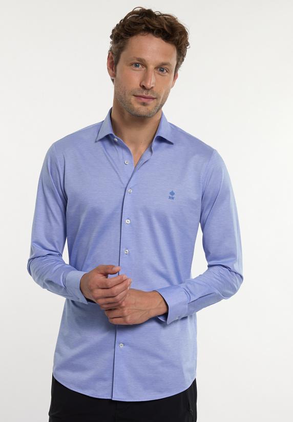 river woods Slim fit technisch gebreid hemd blauw