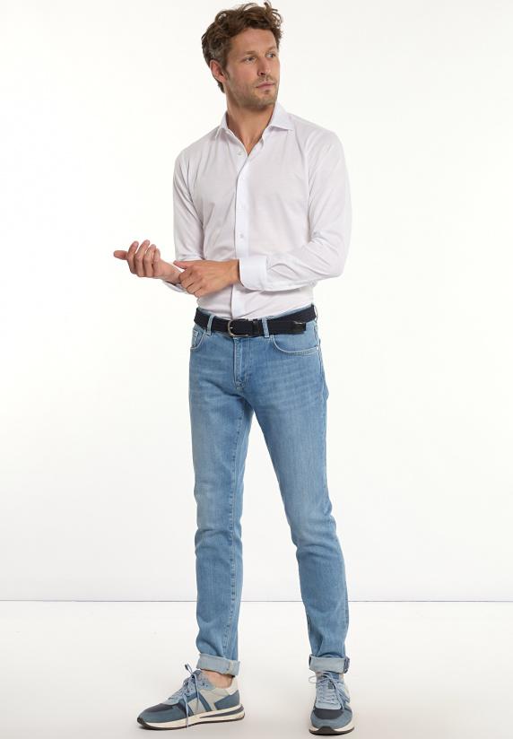 River Woods Slim Fit Technisch Gebreid Hemd Wit