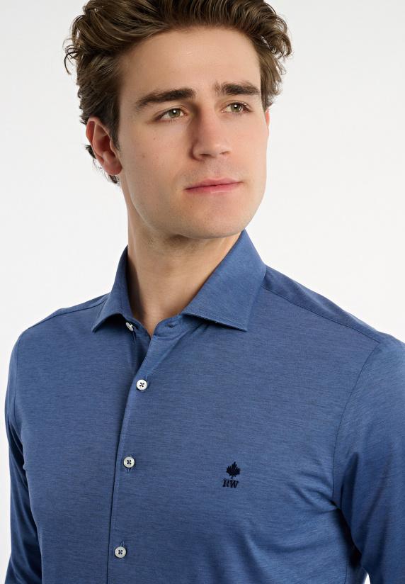 River Woods Slim Fit Technisch Hemd Blauw