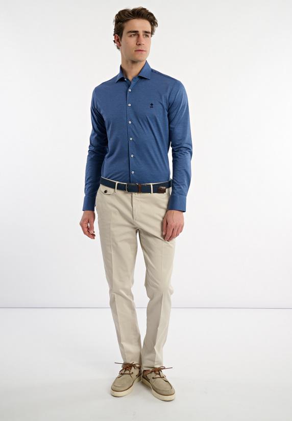 River Woods Slim Fit Technisch Hemd Blauw