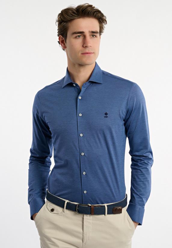 River Woods Slim Fit Technisch Hemd Blauw
