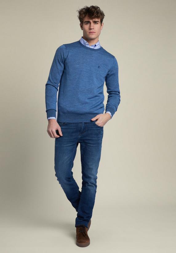 River Woods Slim Fit Trui Ronde Hals Blauw