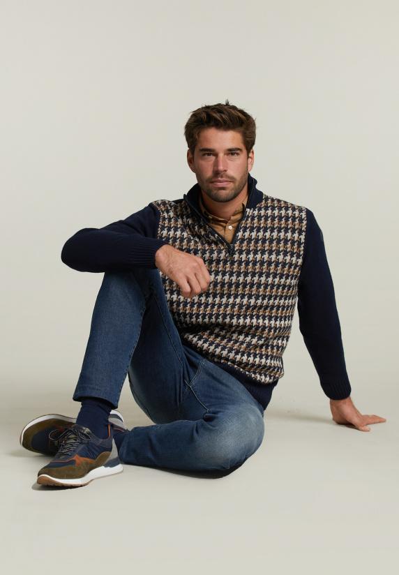 River Woods Slim Fit Wollen Trui Navy/caramel Mix