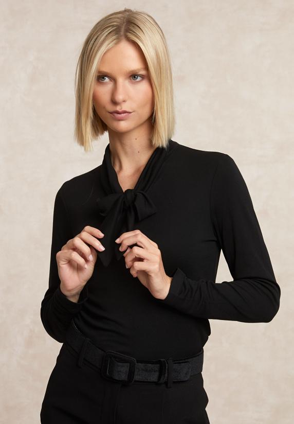 river woods T-shirt met strik zwart