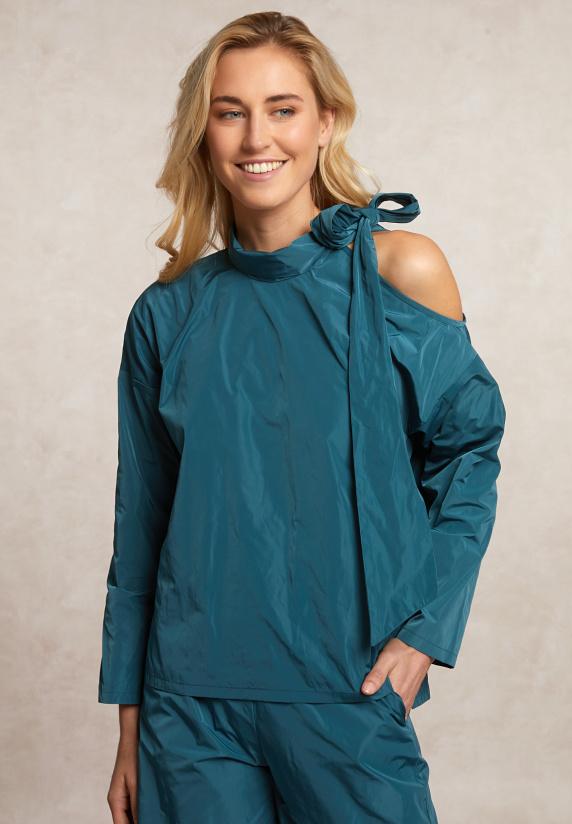 River Woods Taffeta Blouse Met Strik Groen