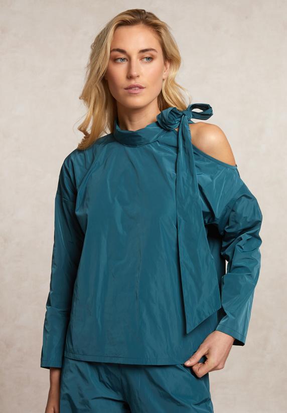 river woods Taffeta blouse met strik groen