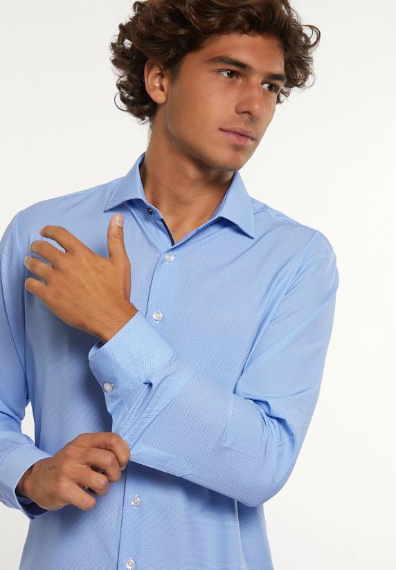 River Woods Technische Stretch Gestipt Hemd Blauw