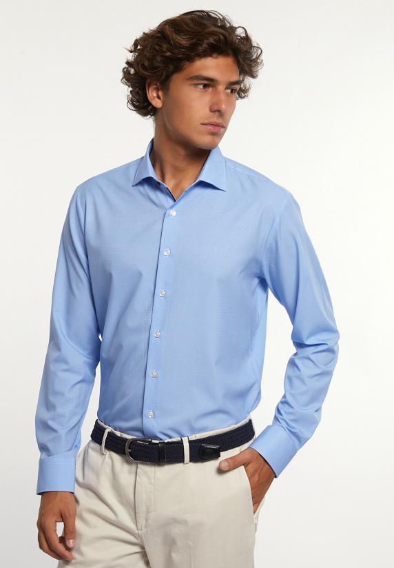 river woods Technische stretch gestipt hemd blauw