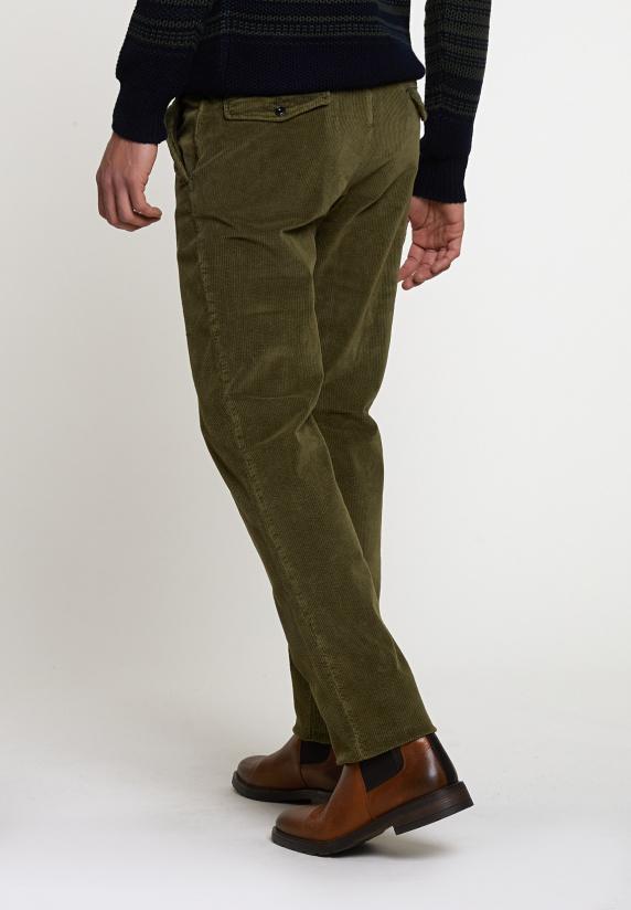 River Woods Tight Fit Ribfluwelen Broek Kaki