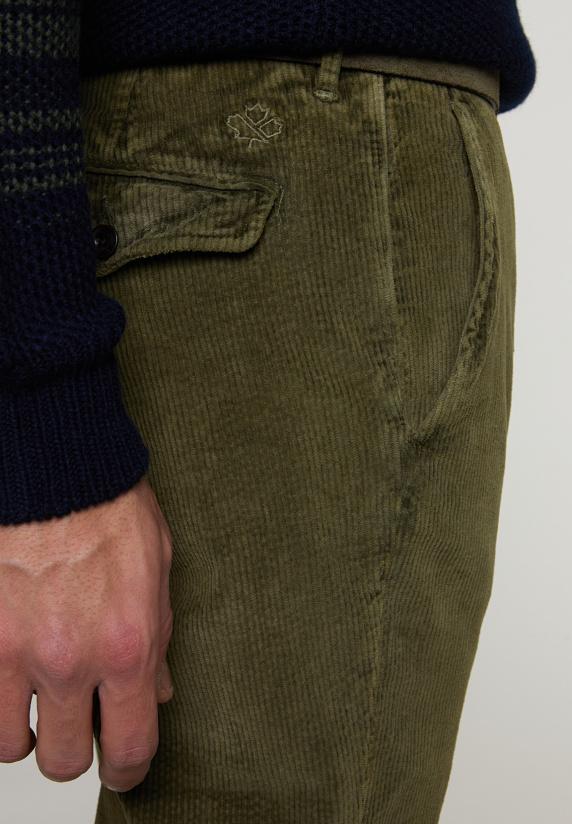 River Woods Tight Fit Ribfluwelen Broek Kaki