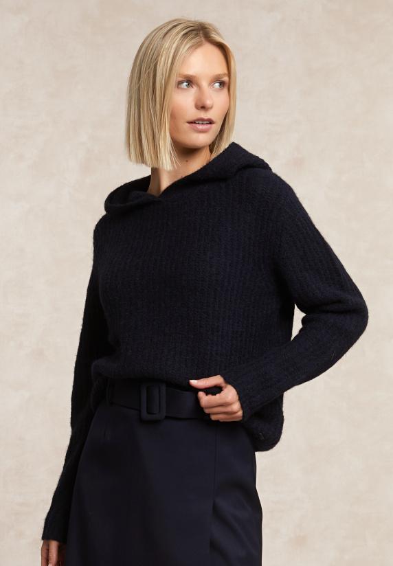 river woods Trui met capuchon wol-alpaca blauw