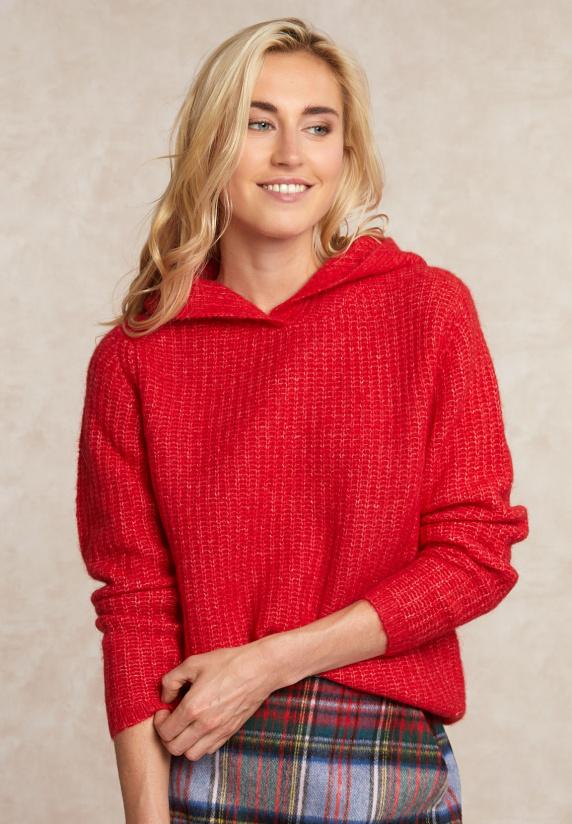 river woods Trui met capuchon wol-alpaca rood