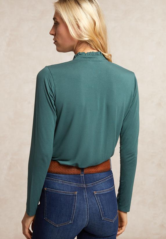 River Woods Viscose T-shirt Ruffelkraag Groen