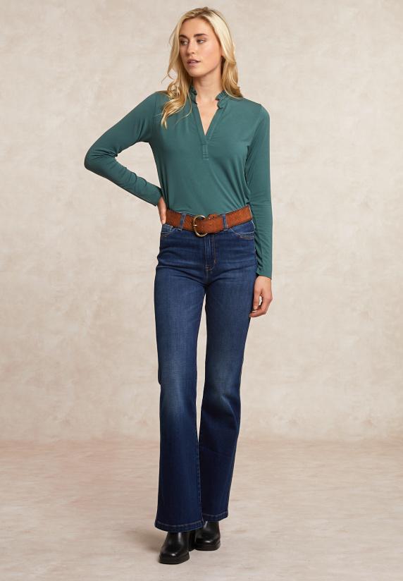 River Woods Viscose T-shirt Ruffelkraag Groen