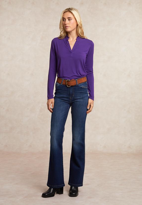 River Woods Viscose T-shirt Ruffelkraag Paars