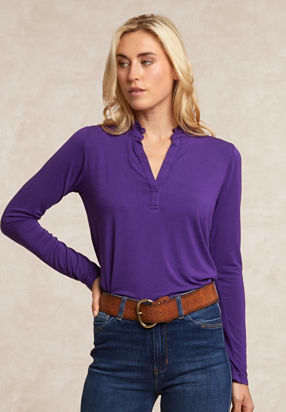 river woods Viscose T-shirt ruffelkraag paars
