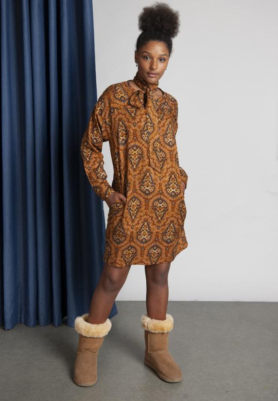 river woods Viscosejurk met lange mouwen in bruin