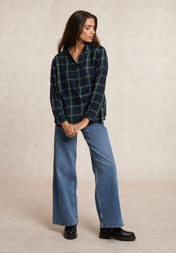 River Woods Wijde Geruite Blouse Blauw/kaki