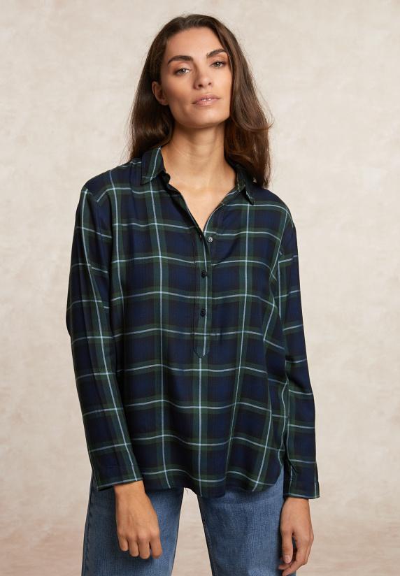 River Woods Wijde Geruite Blouse Blauw/kaki