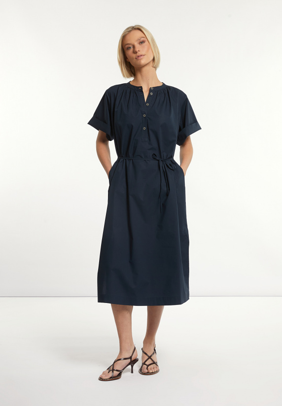 river woods Wijde jurk met riem korte mouwen navy