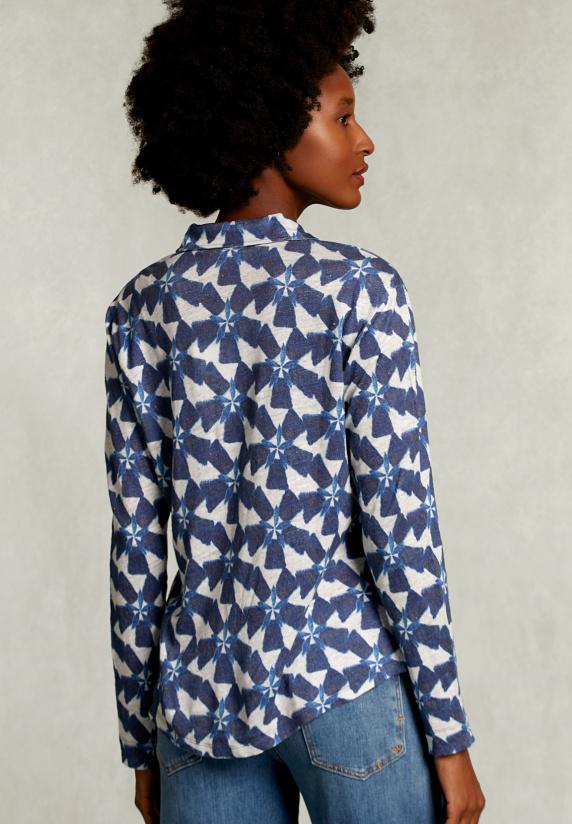 River Woods Wit/blauwe Linnen T-shirt Met Knopen