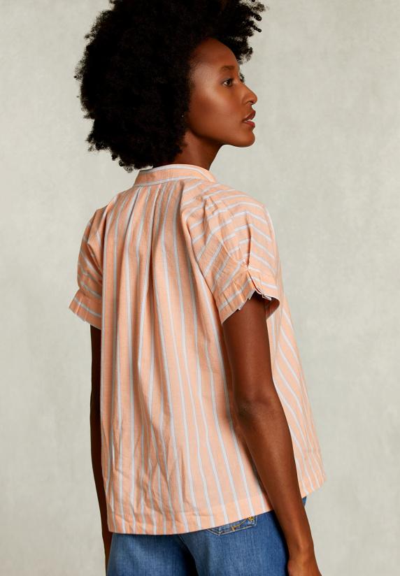 River Woods Wit/oranje Gestreepte V-hals Blouse