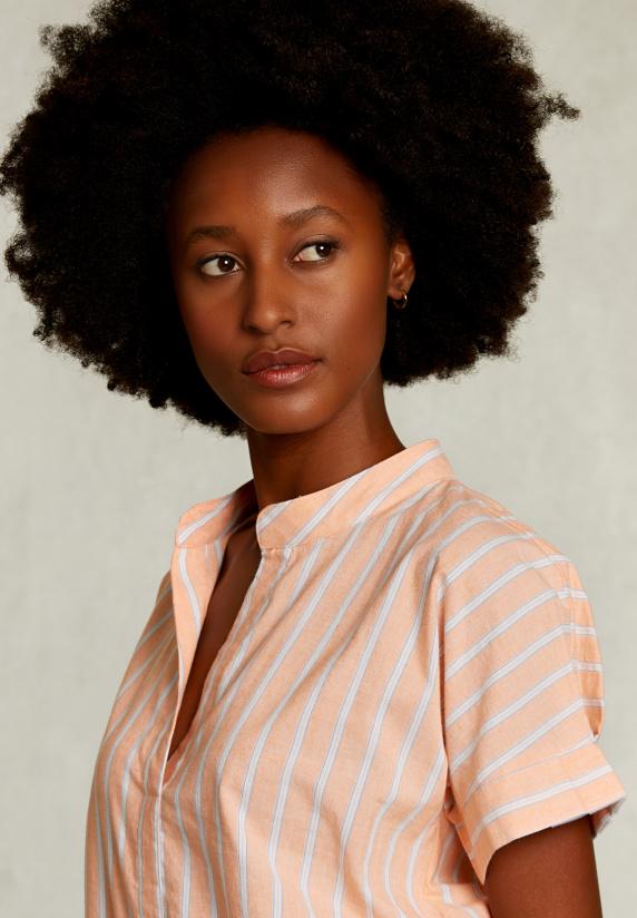 River Woods Wit/oranje Gestreepte V-hals Blouse