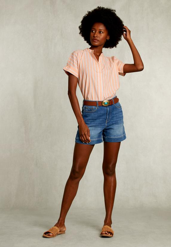 River Woods Wit/oranje Gestreepte V-hals Blouse