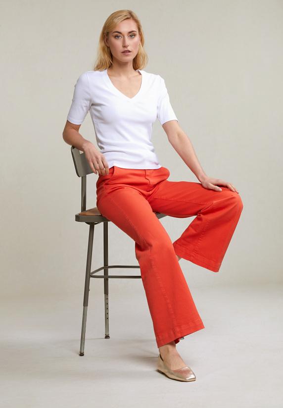 River Woods Witte Basic V-hals T-shirt 1/2 Mouw