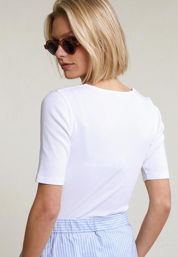 River Woods Witte Geribde T-shirt Korte Mouwen