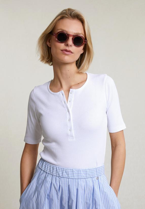 River Woods Witte Geribde T-shirt Korte Mouwen