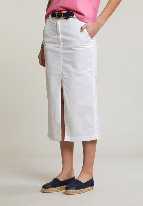 River Woods Witte Stretch Midirok Met Split