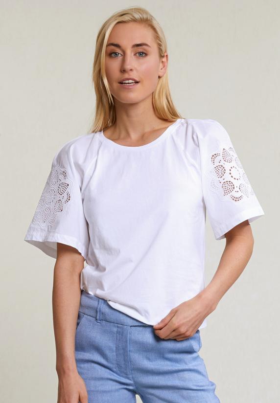 river woods Witte T-shirt geborduurde korte mouwen