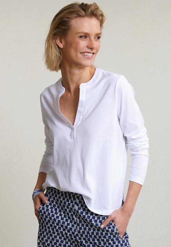 river woods Witte V-hals T-shirt lange mouwen