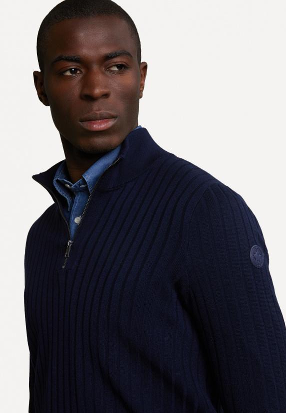 River Woods Wollen Trui Opstaande Kraag Navy