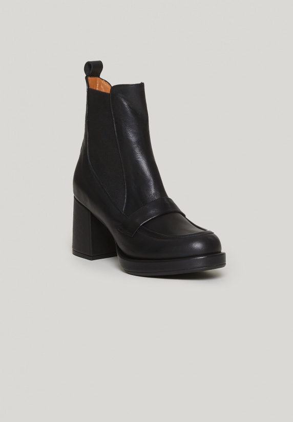 River Woods Zwarte Lederen Enkellaarzen Hoge Hak